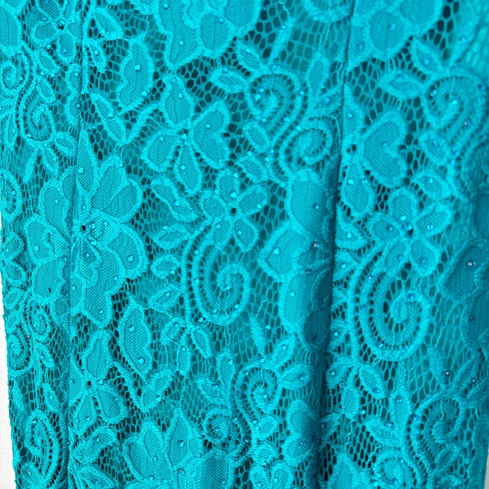 Sherri Hill Prom Dress 8 Mermaid Lace Gown 53359 Strappy Open Back Jade Green - Picture 10 of 15